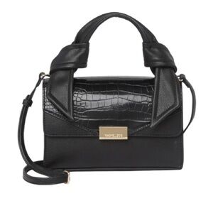 Rachel Zoe Women’s Cary Top Handle Black Faux Reptile Skin Crossbody Bag Purse